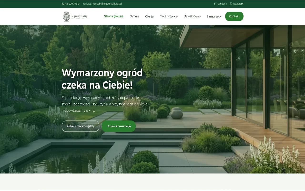 Bildschirmfoto der Website Ogrody Luizy